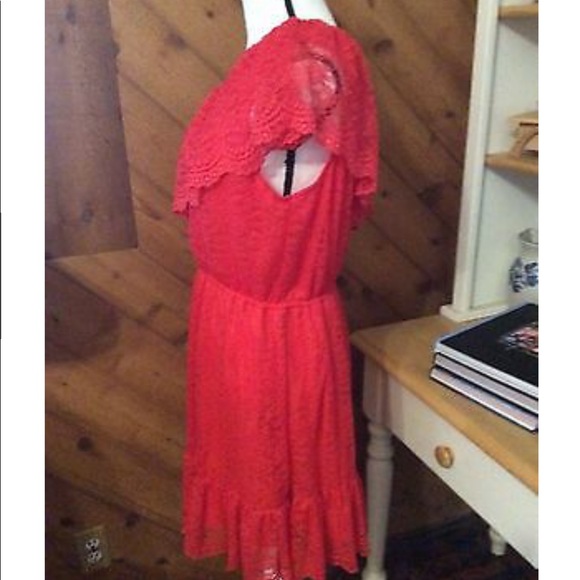 New LOVE FIRE CLOTHING Coral Lace Ruffle DRESS XL - Picture 2 of 12